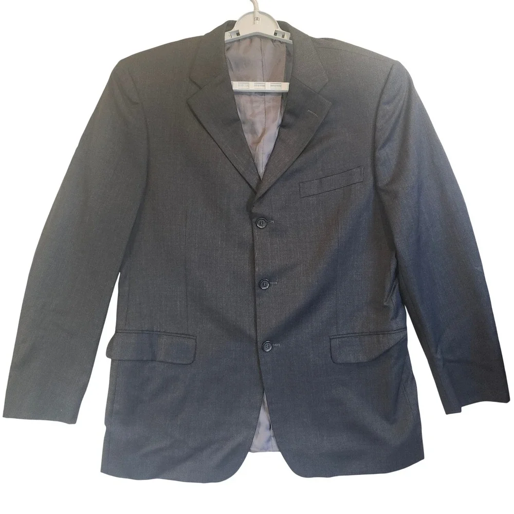 Ermenegildo Zegna Mens Charcoal Grey Three Button Blazer/Jacket Notched Lapel
